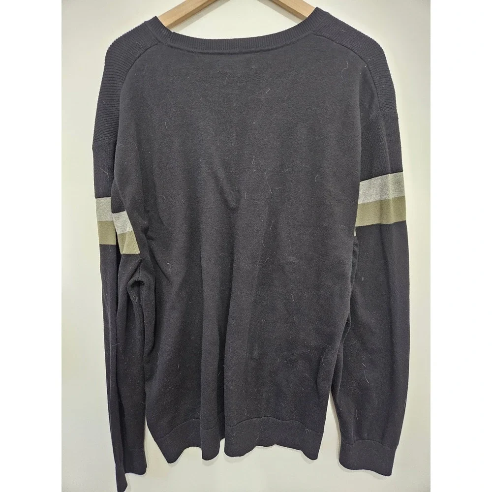 Nautica Mens XXL Navy Blue Cotton Striped Crewneck Sweater J-Class Logo V-Stitch